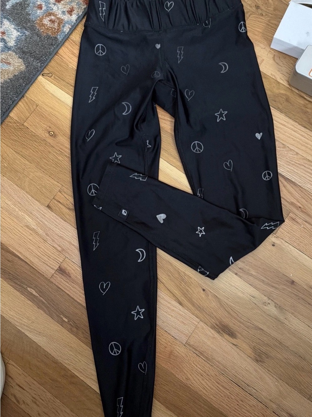 Terez Black Leggings with Silver Doodle Prints